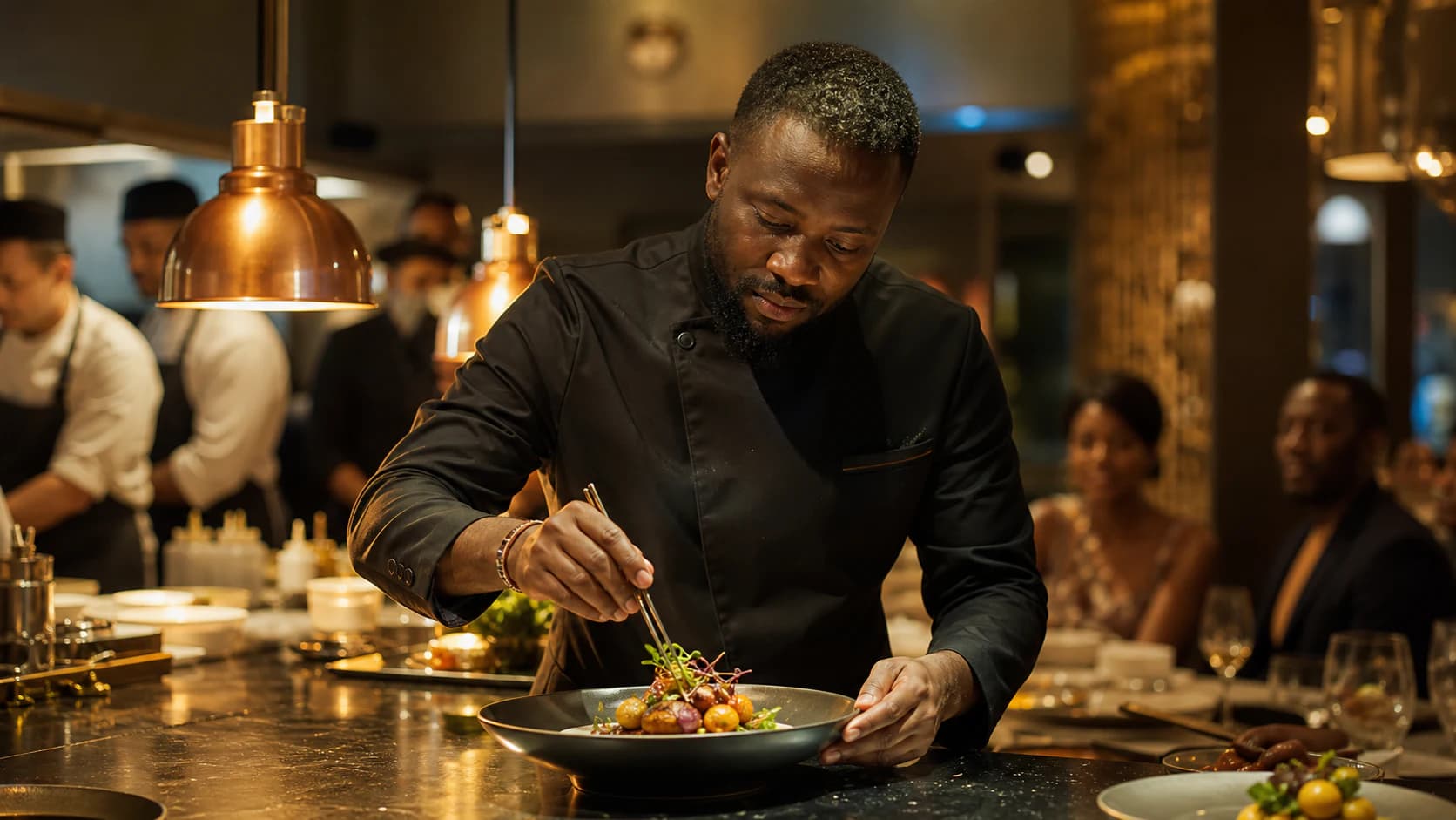 Chef Koffi Amani pendant son direct Cuisine à Abidjan