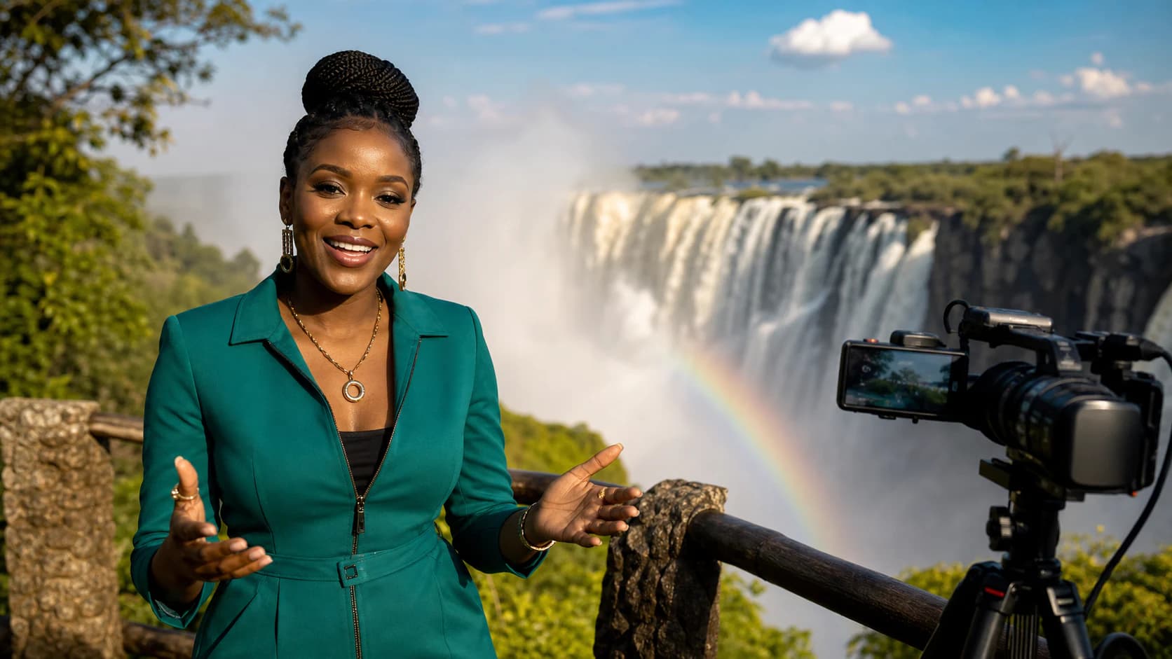 Sana Nomad pendant son direct Voyage à Victoria Falls